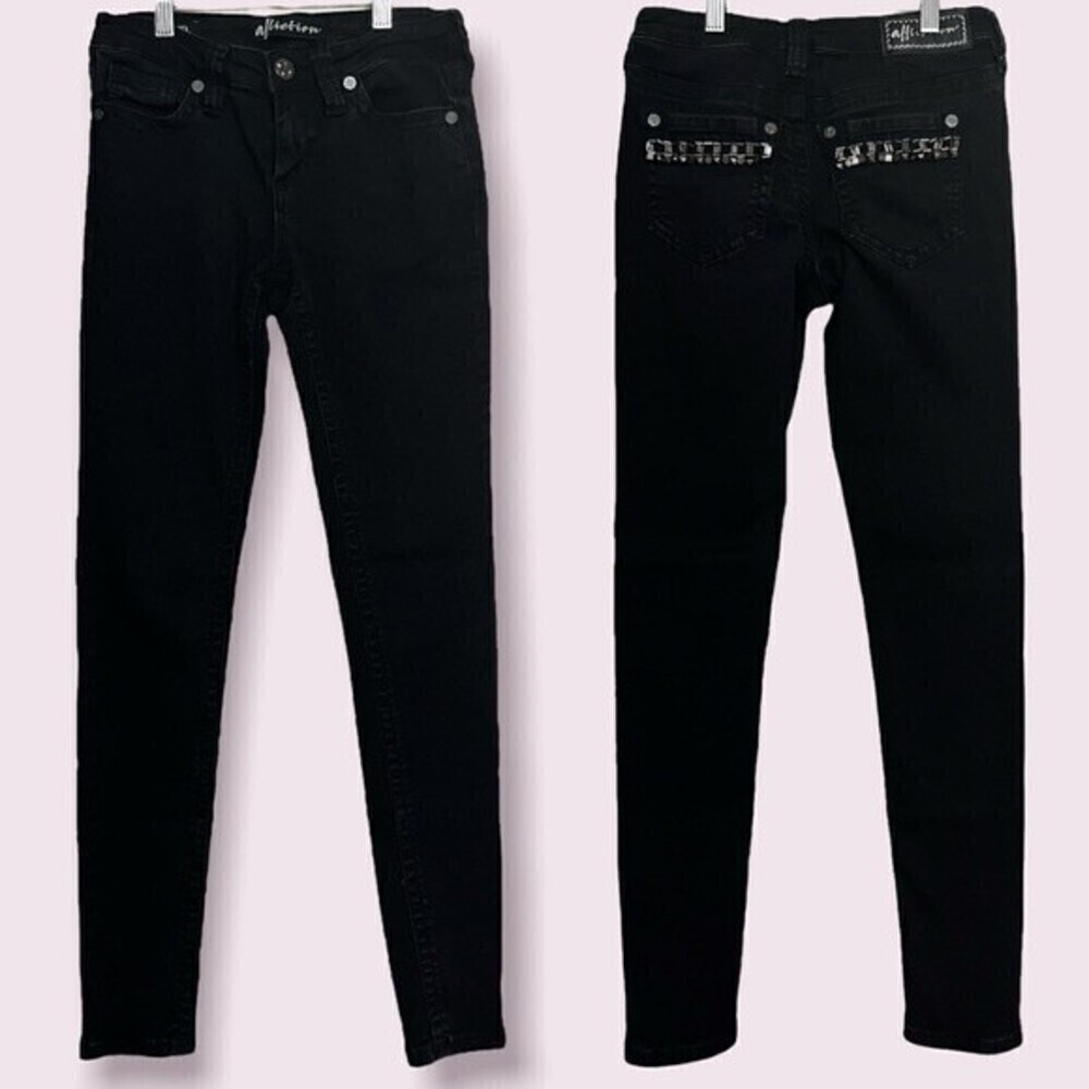 Affliction Raquel Low Rise Black Skinny Jeans Beaded Denim Womens Size 25